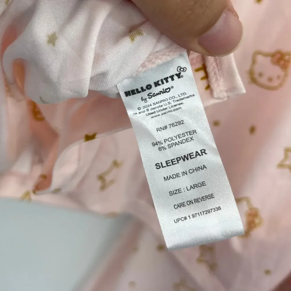 Hello Kitty Sanrio Pink 2 Piece Pajama Set Long Sleeve Pants Sleepwear Large NEW